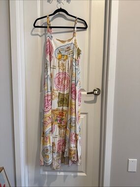 Paper Heart Smocked Dress Top in White with Pink & Blue Accents